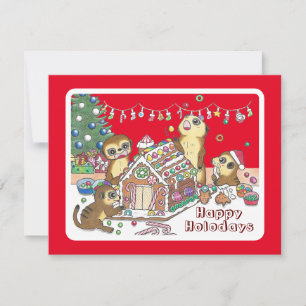 Carte de vacances plate rouge avec de mignons suri