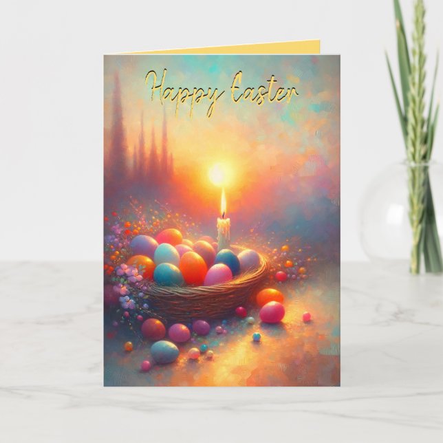 Carte de vacances pliée avec panier de cierge de P (Devant)