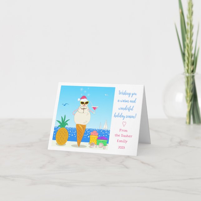 Carte de vacances pliée avec Père Noël tropical (Devant)