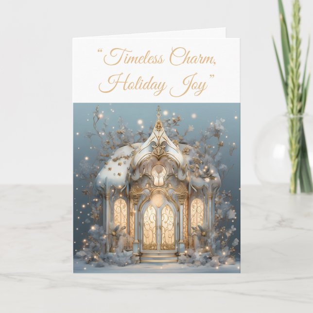 Carte de vacances pliée - Bleu et or Xmas Elegance (Devant)