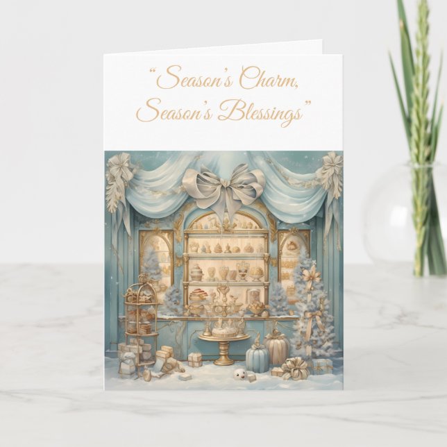 Carte de vacances pliée - Bleu et or Xmas Elegance (Devant)
