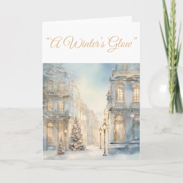 Carte de vacances pliée - Bleu et or Xmas Elegance (Devant)