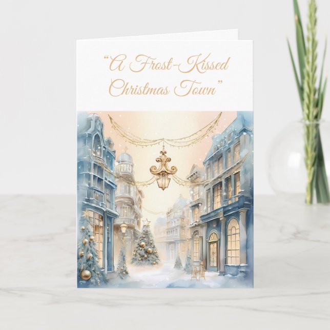 Carte de vacances pliée - Bleu et or Xmas Elegance (Devant)