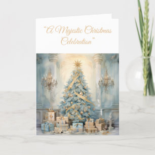 Carte de vacances pliée - Bleu et or Xmas Elegance