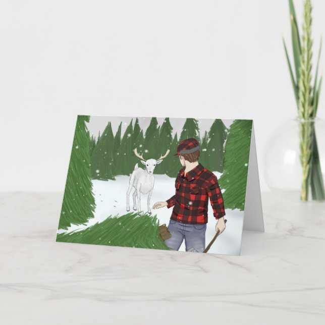 Carte de vacances pliée Cerf de Noël et Bois (Devant)