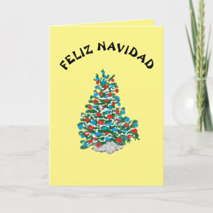 Carte de vacances pliée :Joyeux Noël /Feliz Navid