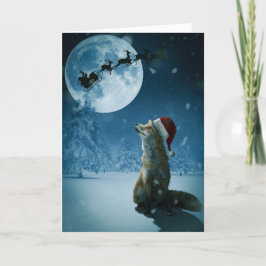 Carte de vacances pliée renard de Noël.