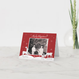 Carte de vacances pliée Rennes blanches et flocons