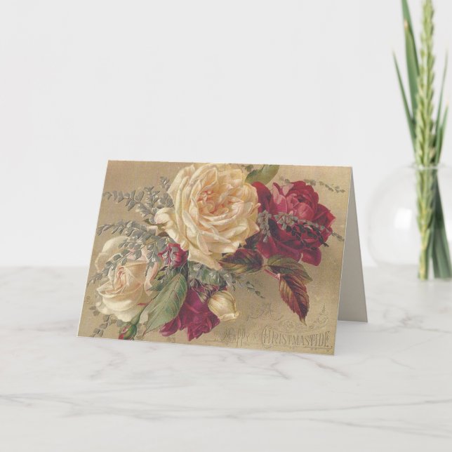 Carte de vacances pliée Roses de Noël victorien (Devant)