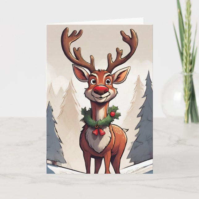 Carte de vacances pliée Rudolph Retro Concept Art (Devant)