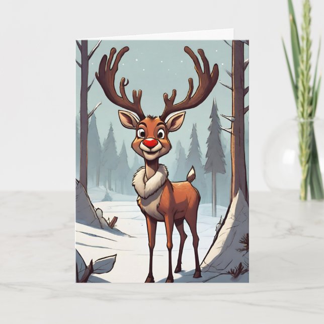 Carte de vacances pliée Rudolph Retro Concept Art (Devant)