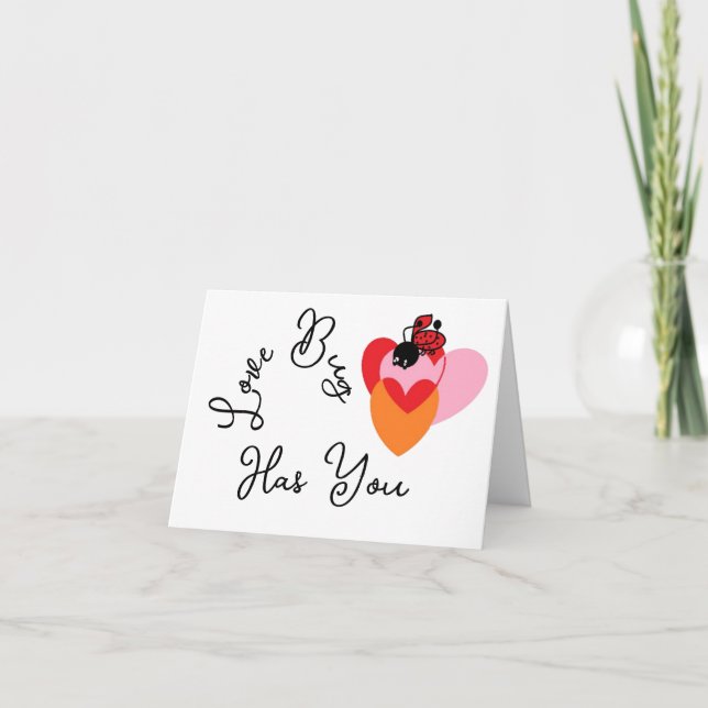 Carte de vacances pliée : Saint-Valentin Love Bug (Devant)