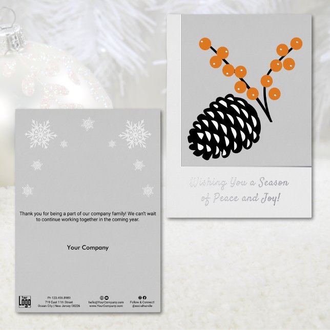 Carte de vacances pour affaires à la carte de vaca (Sophisticated Pine Cone Foil Business Holiday Card)