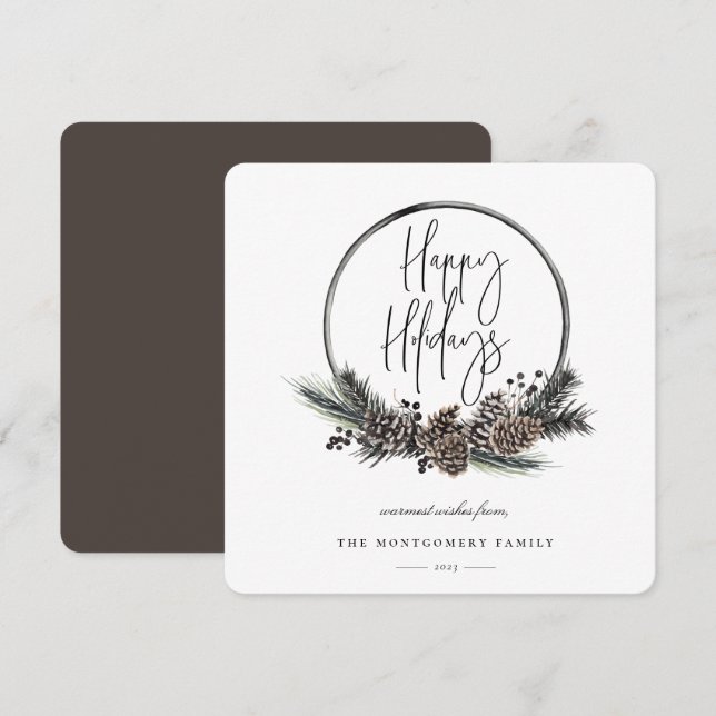 Carte de vacances pour la couronne de pin naturel (Devant / Derrière)