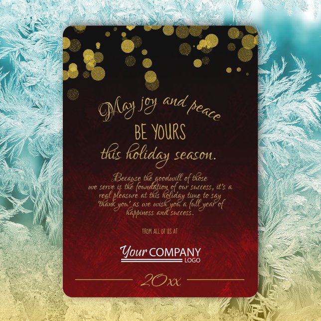 Carte de vacances Red and Gold Company (ruby red gold shimmery lights company holiday christmas card red logo business greeting cards)
