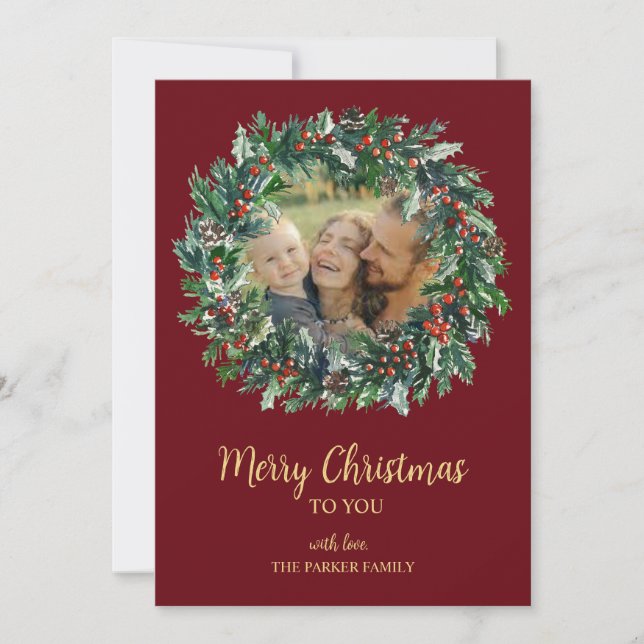 Carte de vacances Red & Gold Christmas Wreath (Devant)