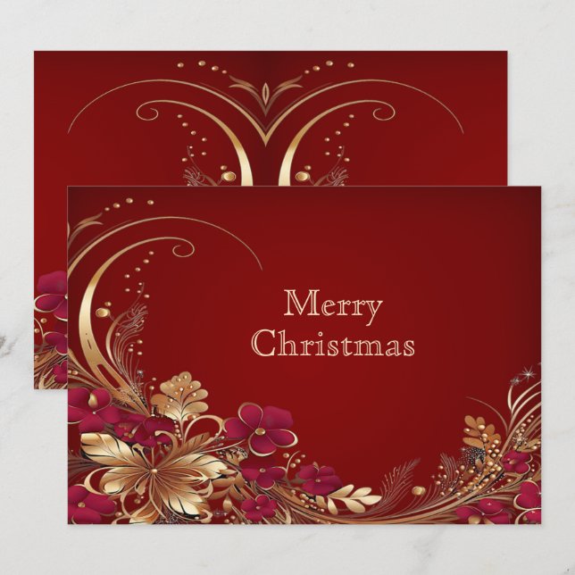 Carte de vacances Red Gold Floral (Devant / Derrière)