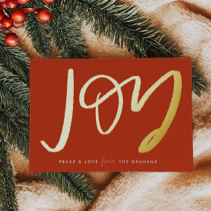 Carte de vacances Red Hand Lettered Joy Gold Foil