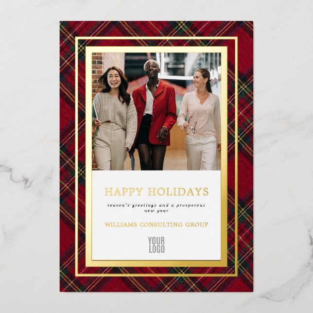 Carte de vacances Red Tartan Elegant Business Foil (Recto)