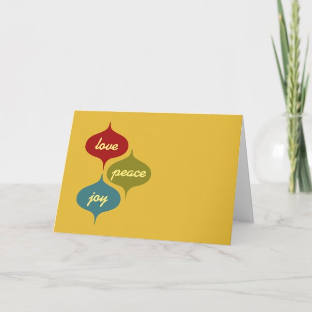 Carte de vacances rétro amour, paix, joie (Devant)