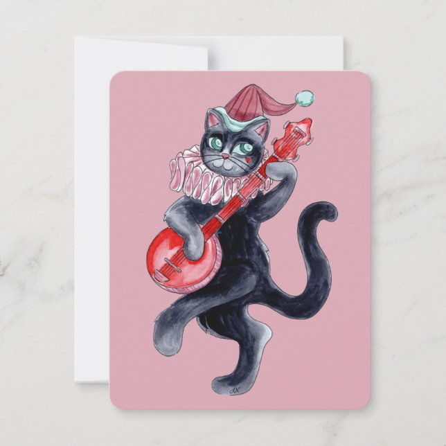 Carte de vacances Retro Cat Watercolor Illustratio (Devant)