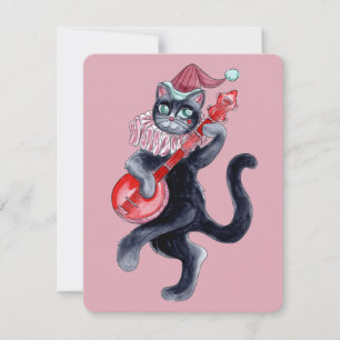 Carte de vacances Retro Cat Watercolor Illustratio
