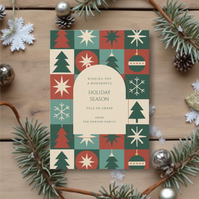 Carte de vacances Retro Green Red Mid À damiers (Créateur téléchargé)