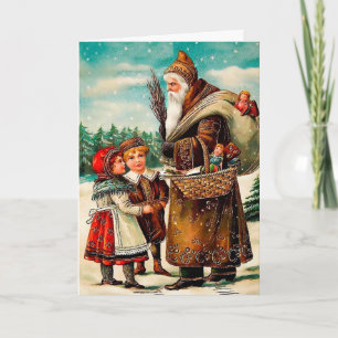 Carte de vacances Robes Père Noël Brown vintage