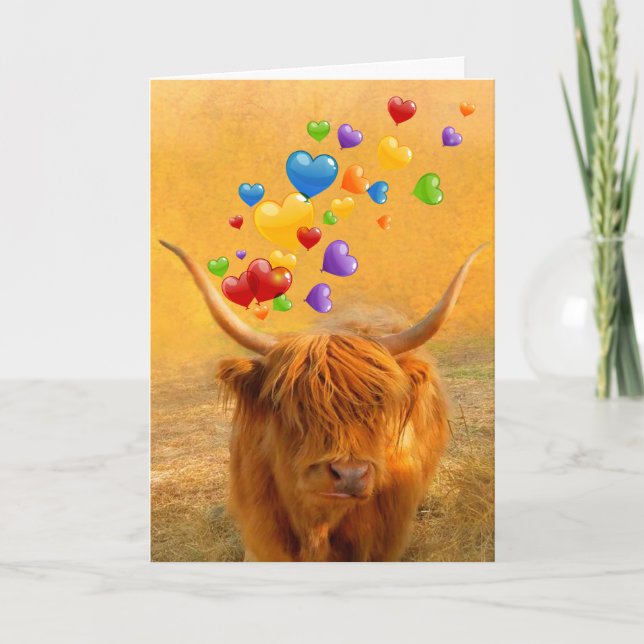 Carte de vacances Scotland Highland Steer Valentin (Devant)