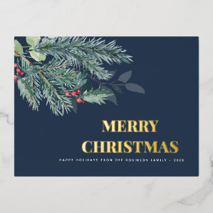 Carte de vacances simple joyeux Noël feuillage