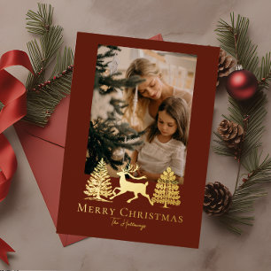 Carte de vacances simple Reindeer Gold Trees Foil