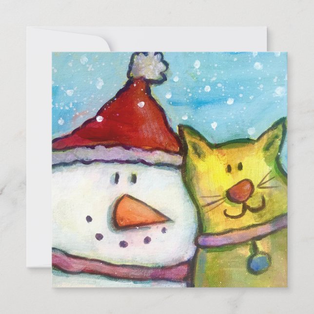 Carte de vacances Snowman et Cat (Devant)