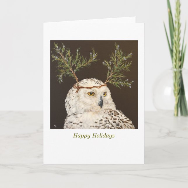 Carte de vacances Snowy Owl en blanc (Devant)