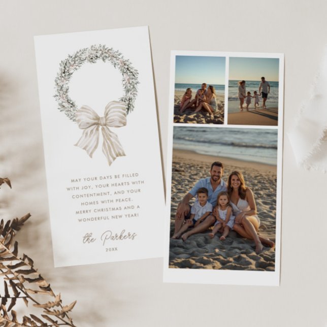 Carte de vacances Soft Neutral Bow Wreath Photo (Créateur téléchargé)