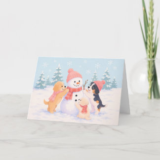 Carte de vacances style aquarelle Snow Puppies