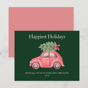 Carte de vacances tendance Voiture rose