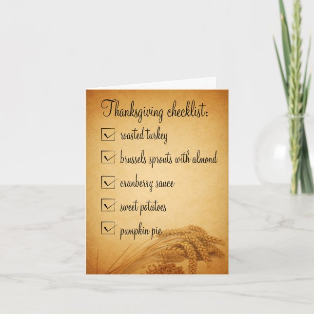 Carte de vacances Thanksgiving Wheat Food Checklis (Devant)
