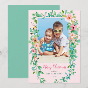 Carte de vacances Tropical Floral Christmas Pink P