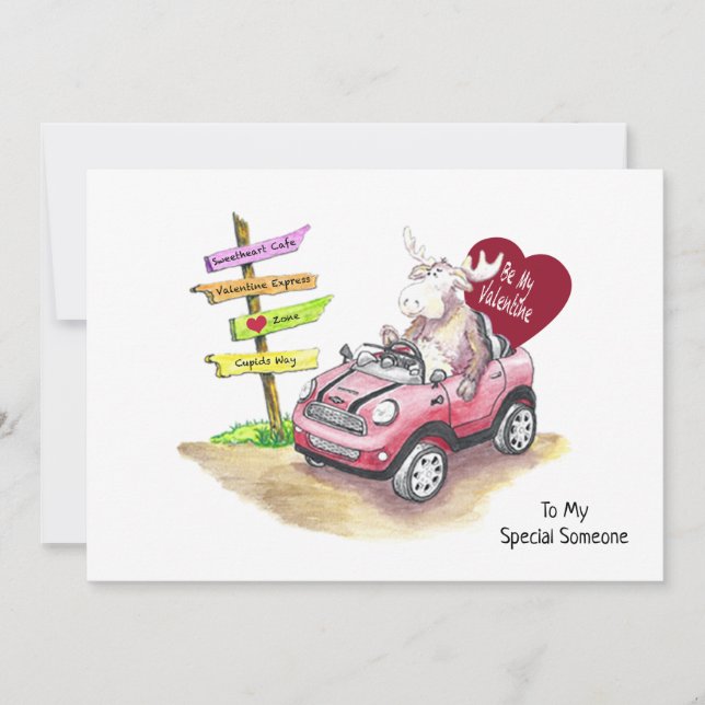Carte de vacances Valentine Moose dans une voiture (Devant)