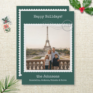 Carte de vacances verte Carré de timbres de poste