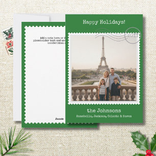Carte de vacances verte photo carrée timbre-poste