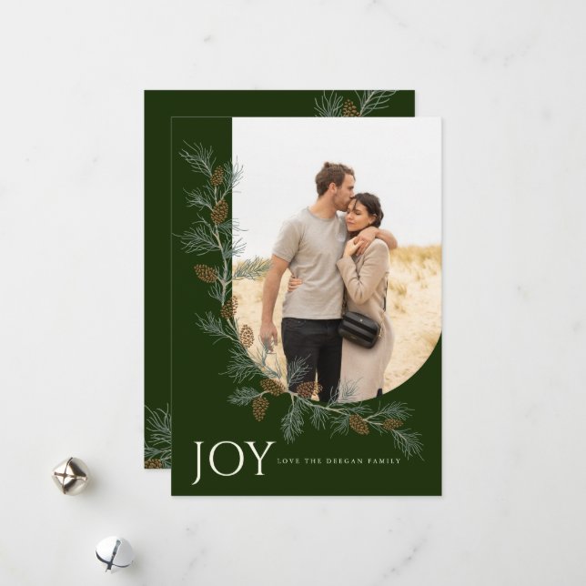 Carte de vacances verticale à motif de cône de pin (Devant/Arrière en situation)