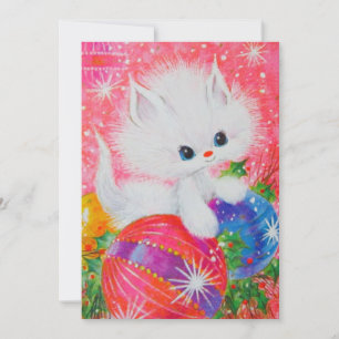 Carte de vacances Vintage Christmas White Kitten