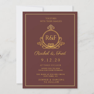 Carte de vacances vintage Royal or monogram mariag