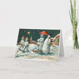 Carte de vacances vintage Victorian Snowmen