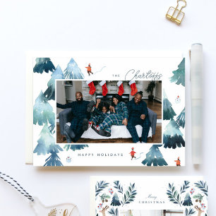 Carte de vacances Watercolor Winter Forest Flat