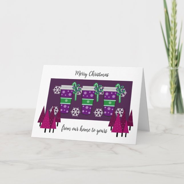 Carte de vacances Whimsical Purple Trees et Café (Devant)