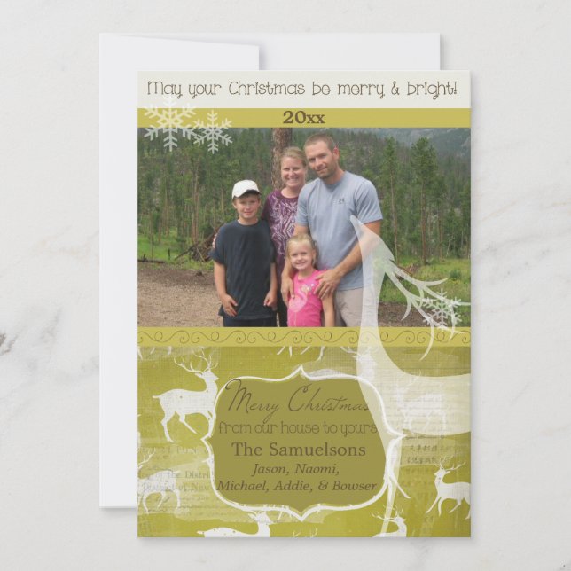 Carte de vacances White Reindee sur Green Photo (Devant)