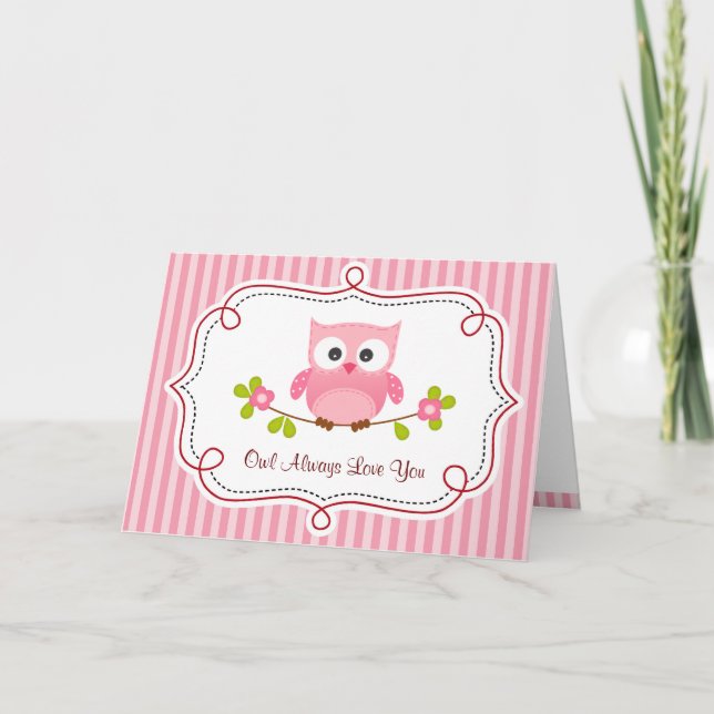 Carte de Valentine de hibou (rose) - de hibou (Devant)