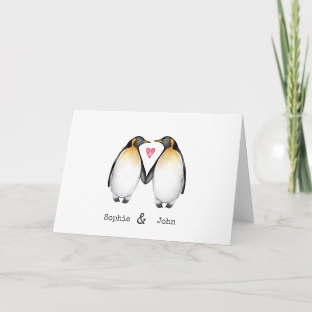 Carte de valentines de pingouin personnalisée (Devant)